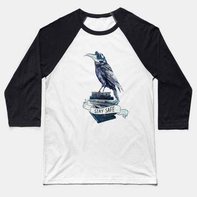 Crow Plague Doctor Say quote stay safe vintage blue style Baseball T-Shirt by Collagedream